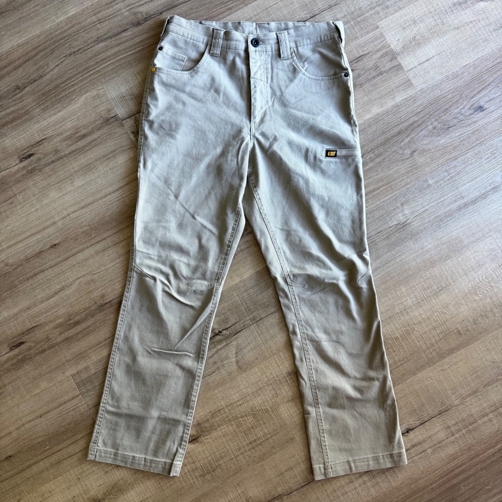Caterpillar Mens Khaki Canvas Work Pants Utility Carpenter Trousers 32x30